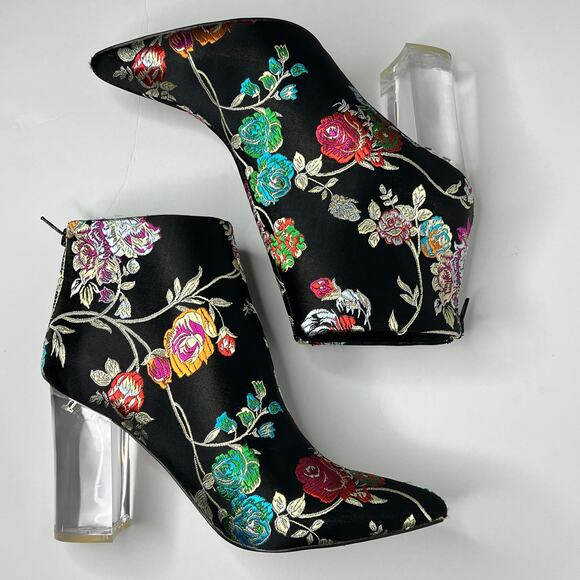 Privileged Audra Black Floral Ankle Bootie Heels Shoe Size 10 - Picture 3 of 10